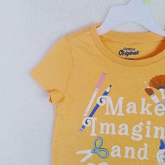 Oshkosh Short Sleeve Cotton Tee T-Shirt Girl's Size 4 Yellow w/ Art Theme - Picture 10 of 10
